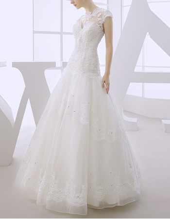 Cheap Modern A-Line Floor Length Organza Dropped Waist Wedding Dress