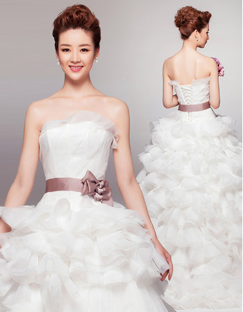 Modern Luxury Strapless Ruffle Skirt Wedding Dress with Belts
