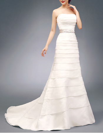 Inexpensive Chic Strapless Satin Organza Layered Wedding Dress with Belts