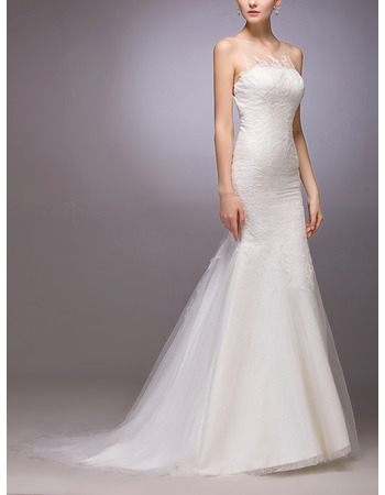 Sexy Mermaid Sleeveless Sweep Train Tulle Satin Wedding Dress