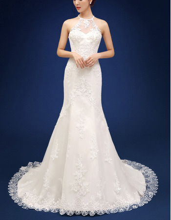 Fashionable Sheath Halter Court Train Organza Wedding Dress