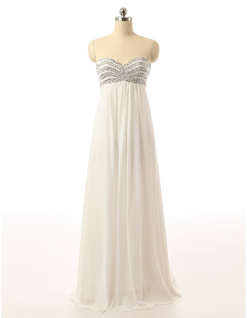 Simple Empire Waist Sweetheart Long White Chiffon Evening Dress