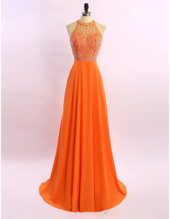 Beautiful Empire waist Halter Sleeveless Long Beading Evening Dress