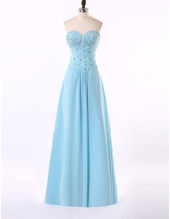 Affordable Sweetheart Floor Length Chiffon Rhinestone Evening Dress