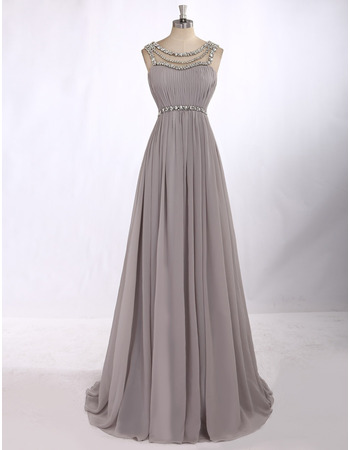 Custom Classy Sleeveless Floor Length Chiffon Chain Formal Evening Dress
