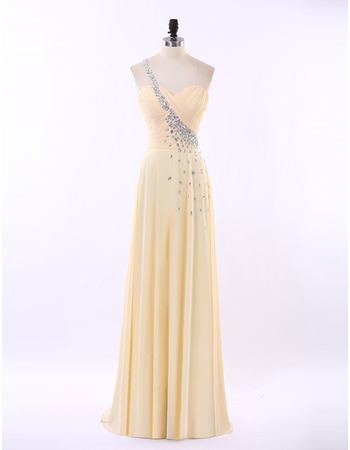 Elegant One Shoulder Sweetheart Floor Length Chiffon Prom Evening Dress for Women