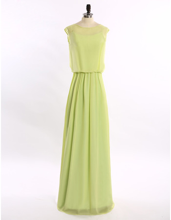 Inexpensive Elegant Column Sleeveless Floor Length Chiffon Solid Prom Evening Dress