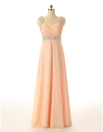 Classy Sweetheart Floor Length Chiffon Prom Evening Dress with Straps