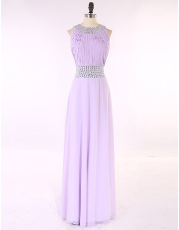 Custom Elegant Sleeveless Floor Length Chiffon Pleated Prom Evening Dress