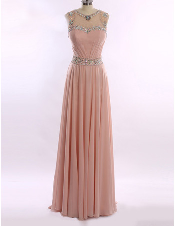 Classy Sleeveless Floor Length Chiffon Rhinestone Prom Evening Dress