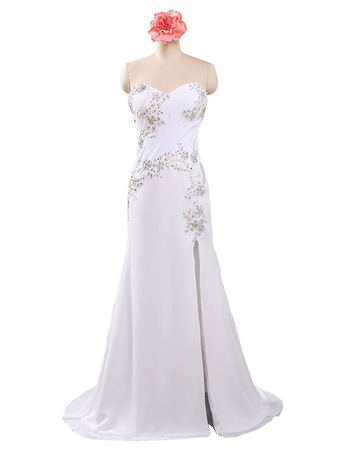 Custom Inexpensive Sweetheart Floor Length White Chiffon Beading Evening Dress