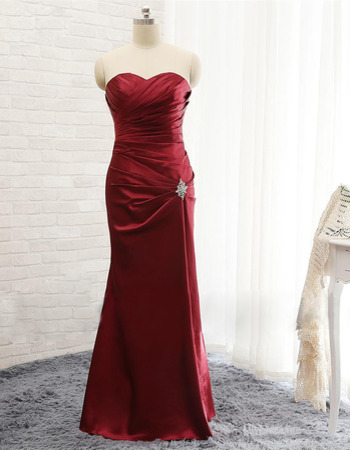 Classic Sheath Sweetheart Floor Length Satin Pleated Evening Dress