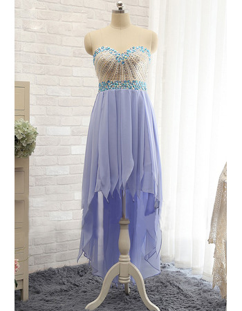 Beautiful Custom Sweetheart High-Low Chiffon Tasseled Skirt Prom Evening Dress