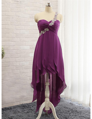 Inexpensive One Shoulder High-Low Purple Chiffon Prom/ Evening Dress