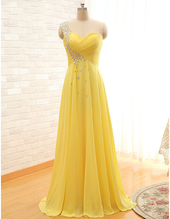 Women's Inexpensive One Shoulder Sweetheart Long Chiffon Evening Dress