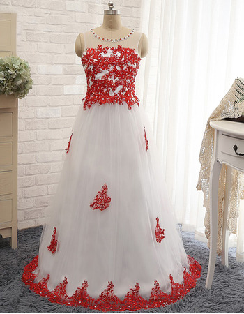 Classic Ball Gown Floor Length Tulle Applique Formal Evening Dress