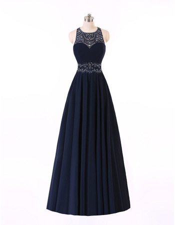 Sexy A-Line Sleeveless Long Chiffon Backless Prom Evening Dress