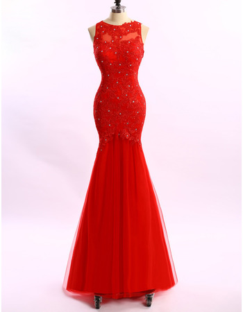 Women's Beautiful Trumpet Sleeveless Long Applique Formal Evening Dress