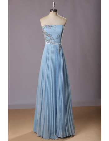 Classic Strapless Long Chiffon Pleated Skirt Formal Evening Dress
