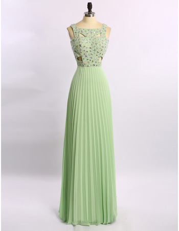 Elegant Floor Length Chiffon Rhinestone Pleated Skirt Formal Evening Dress