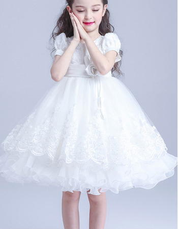 Adorable Princess Knee Length Flower Girl Dress with Short Sleeves
