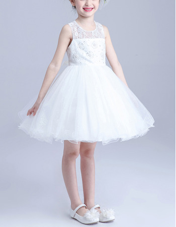 Little Girls Cute Princess Ball Gown Sleeveless Short Satin Flower Girl Dress