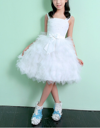 Adorable Knee Length Ruffle Skirt Flower Girl Dress with Straps