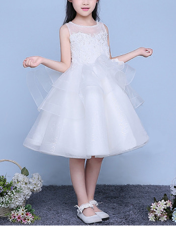 Classy Little Girls Lovely Ball Gown Sleeveless Knee Length Organza Flower Girl Dress