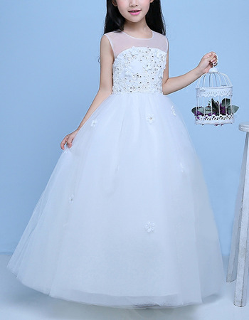 2018 Classy Ball Gown Floor Length Organza White Flower Girl Dress