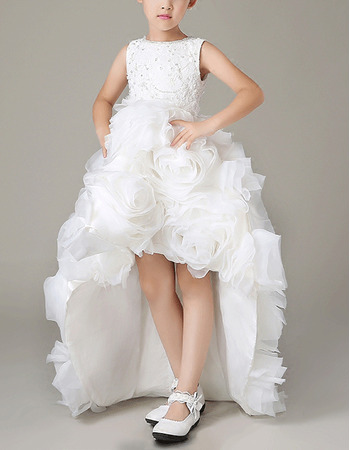 Inexpensive Pretty High-Low Organza Floral Skirt Flower Girl Dress