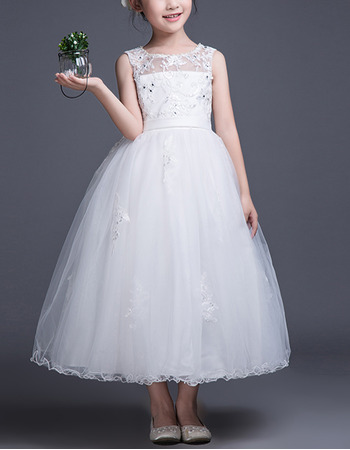 Stunning Ball Gown Sleeveless Tea Length Organza Flower Girl Dress