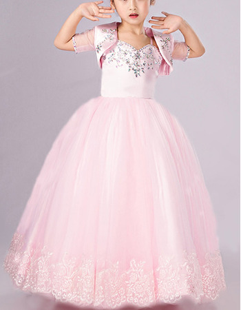 Classy Beautiful Ball Gown Floor Length Pink Flower Girl Dress with Jackets