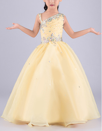 Beautiful Ball Gown Asymmetric Sleeveless Floor Length Flower Girl Dress