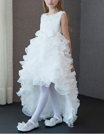 Pretty New High-Low Sweep Train Ruffle Skirt Flower Girl Dress