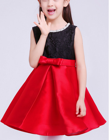 Little Girls Pretty Cute A-Line Sleeveless Short Lace & Satin Flower Girl Dress