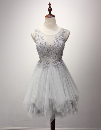 Fitted A-Line Sleeveless Short Tulle Layered Skirt Homecoming Dress