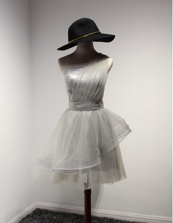 Designer A-Line One Shoulder Knee Length Satin Tulle Homecoming Dress