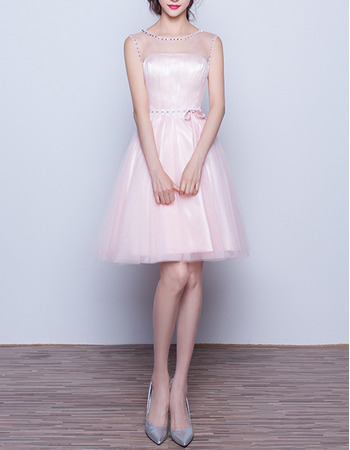 New Style Sleeveless Short Satin Tulle Homecoming Dress