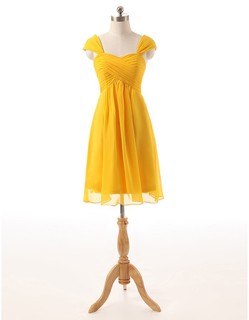 Elegant Sweetheart Cap Sleeves Knee Length Chiffon Homecoming Dress