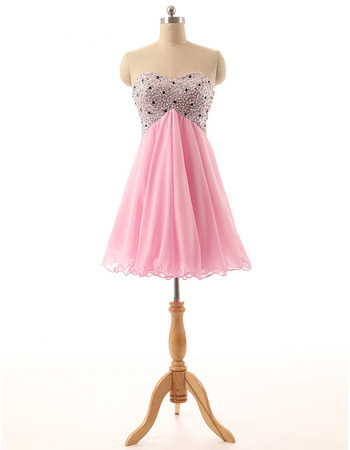 Hipster Sweetheart Short Pink Chiffon Beading Homecoming Dress