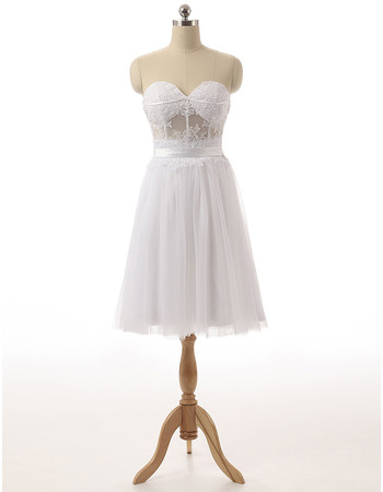 Simple Sweetheart Sleeveless Knee Length Little White Chiffon Homecoming Dress