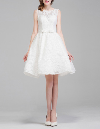 Affordable Casual A-Line Sleeveless Lace Short Open Back Wedding Dress