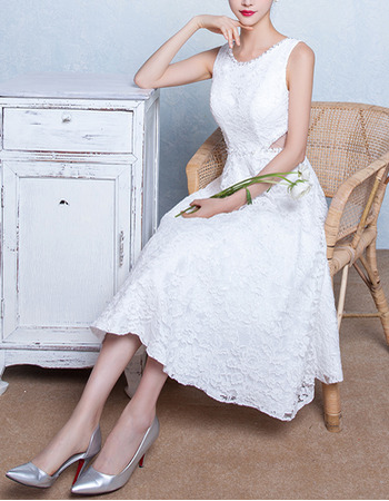 Discount Chic A-Line Sleeveless Tea Length Lace Wedding Dress