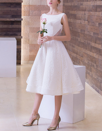 Timeless Elegant A-Line Bateau Sleeveless Tea Length Lace Wedding Dress