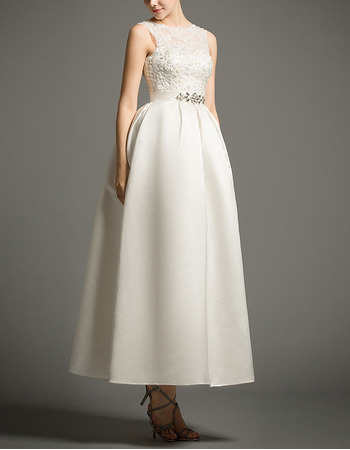 Inexpensive Chic Ball Gown Tea Length Satin Reception Wedding Dress