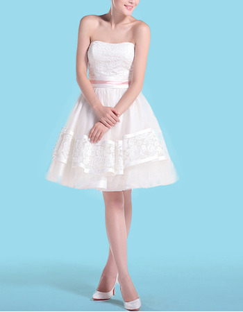 Simple Charming Casual A-Line Strapless Short Taffeta Petite Wedding Dress