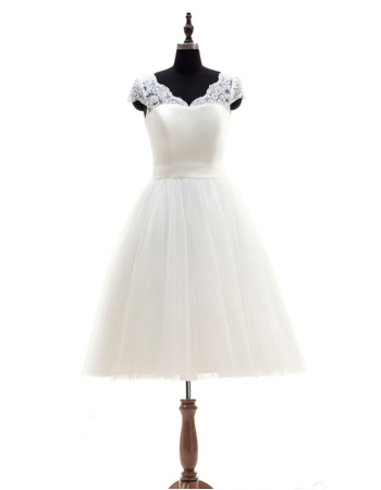 Classic Modern A-Line V-Neck Cap Sleeves Knee Length Wedding Dress