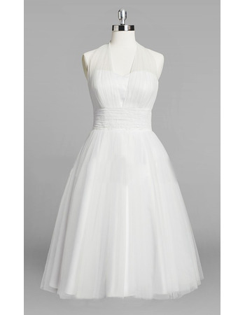 Sexy Modern A-Line Halter Knee Length Short Organza Bridal Wedding Dress