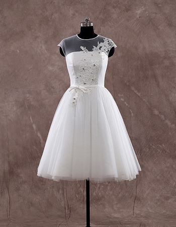 Custom Classic A-Line Cap Sleeves Knee Length Organza Wedding Dress