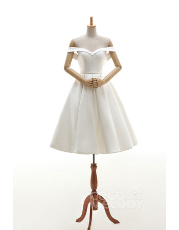 Inexpensive Modern Off-the-shoulder Knee Length Satin Casual Wedding Dress